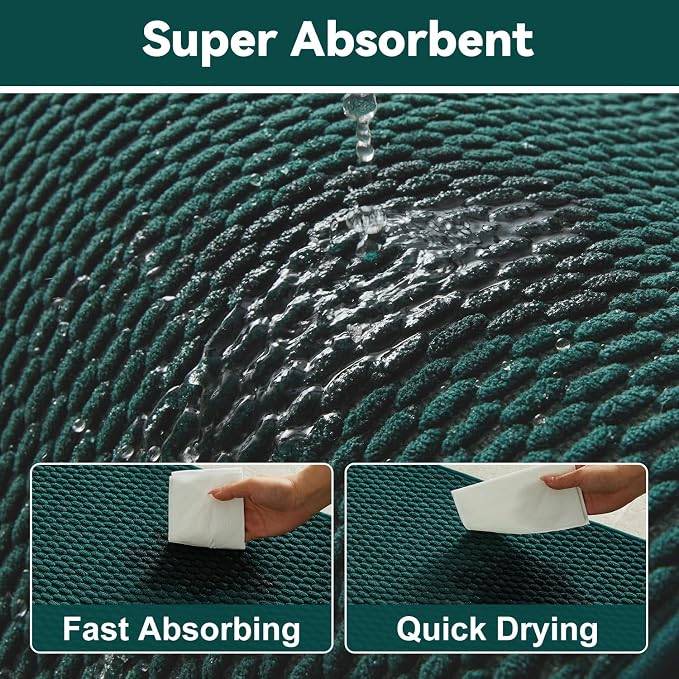 Triohero Bathroom Rugs Non Slip Washable, Super Absorbent Thin Bath Mat Small Quick Dry Low Pile Bathroom Rug, Dark Green 16"x24"