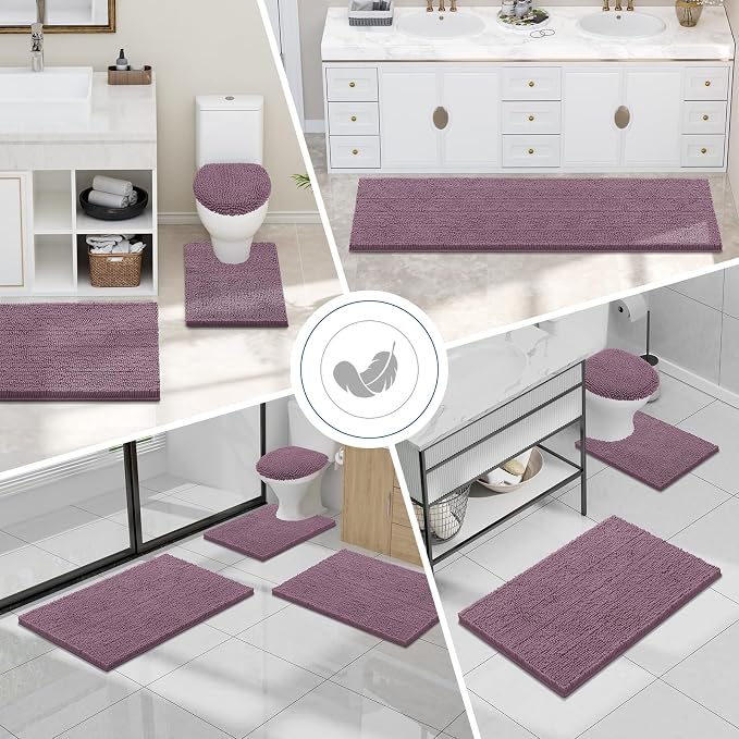 Smiry Bathroom Rugs 24X16, Luxury Chenille Extra Soft Absorbent Bath Mat | Deep Plum, Machine Washable Non-Slip Plush Bath Mats for Bathroom, Tub, Shower, and Floor, Home Decor