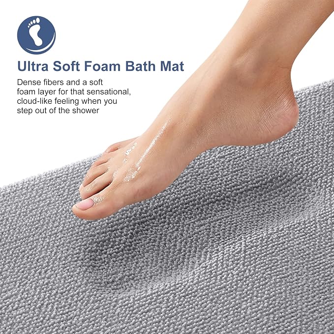 OLANLY Thick Memory Foam Bathroom Rugs 32x20, Soft Absorbent Bath Mat, Grey | Quick Dry Bath Rugs, Non-Slip Carpet, Machine Washable Mats for Bathroom Floor, Tub and Shower, Home Decor Accessories