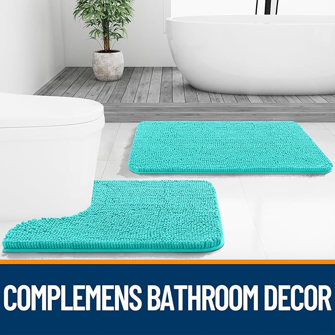OLANLY Bathroom Rugs 30x20, Extra Soft Absorbent Chenille Bath Rugs | Teal, Quick-Drying Rubber Backing, Machine Washable Bath Mat for Bathroom Floor, Tub and Shower, Home Decor Accessories
