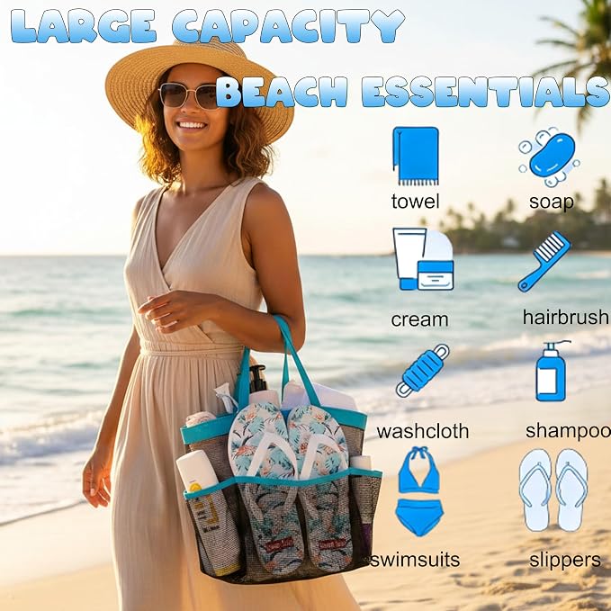 Mesh Shower Caddy Portable - 9 Pockets, Shower Bag for Dorm Room Camping | 2 Handle Quick Dry Shower Bag College Dorm Room Essentials Large Capacity Hanging Basket for Bathroom Travel Swimming Gym