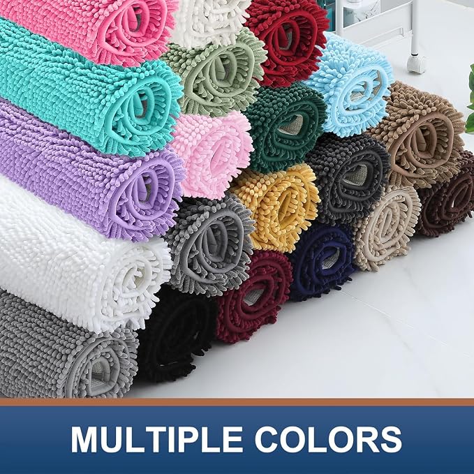Smiry Bathroom Rugs 24X16, Luxury Chenille Extra Soft Absorbent Bath Mat | Deep Plum, Machine Washable Non-Slip Plush Bath Mats for Bathroom, Tub, Shower, and Floor, Home Decor