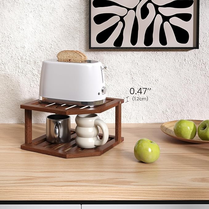 VERTORGAN 2 Tier Bamboo Dish Drying Rack,Corner Shelf 2 Pack(Brown) | Pantry Storage,Dish Rack,Spice Rack,Corner Organizer,Kitchen Counter Shelves,Kitchen Storage,Holds Plates