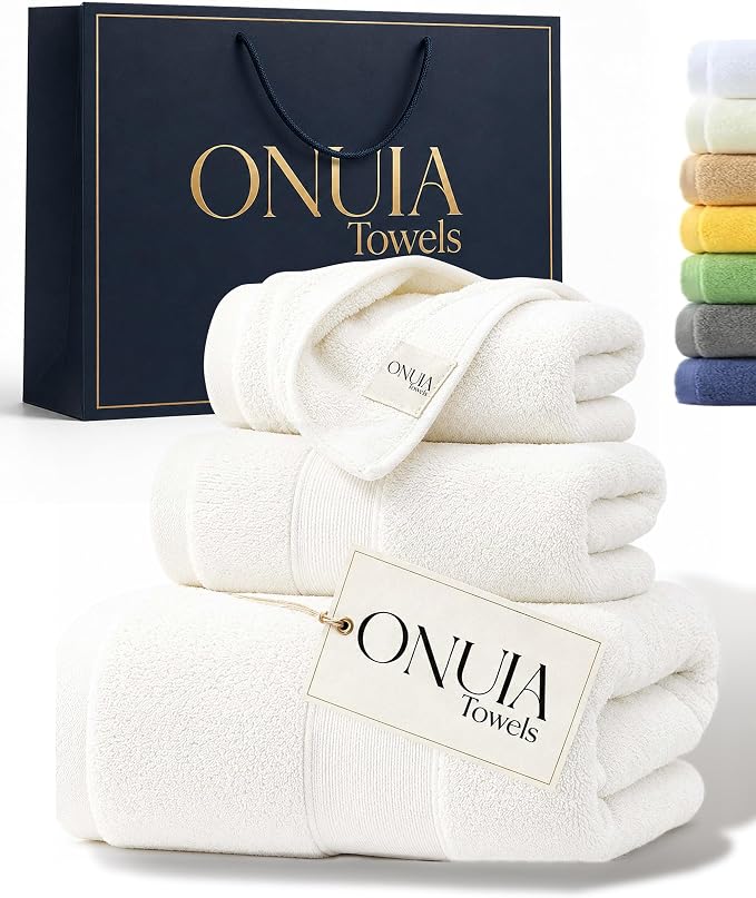 3 Packs Luxury Bath Towels Set, Ultra Soft Skin Bath Towel, Premium Hotel Bathroom Towels, Absorbent Quick Drying & Low Lint for Bathroom Spa Gym & Home Use，White Set of 3