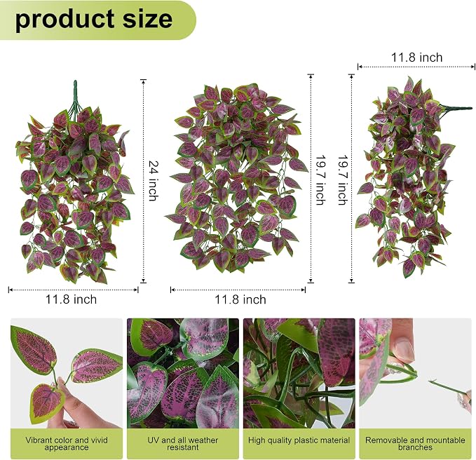 Fake Plants Artificial Hanging Plants for Outdoors Outside Decor, 2 PCS Faux Coleus Artificial Greenery Plants UV Resistant Look Real Long Trailing Vines for Front Door Porch Planter Urn Patio Indoor