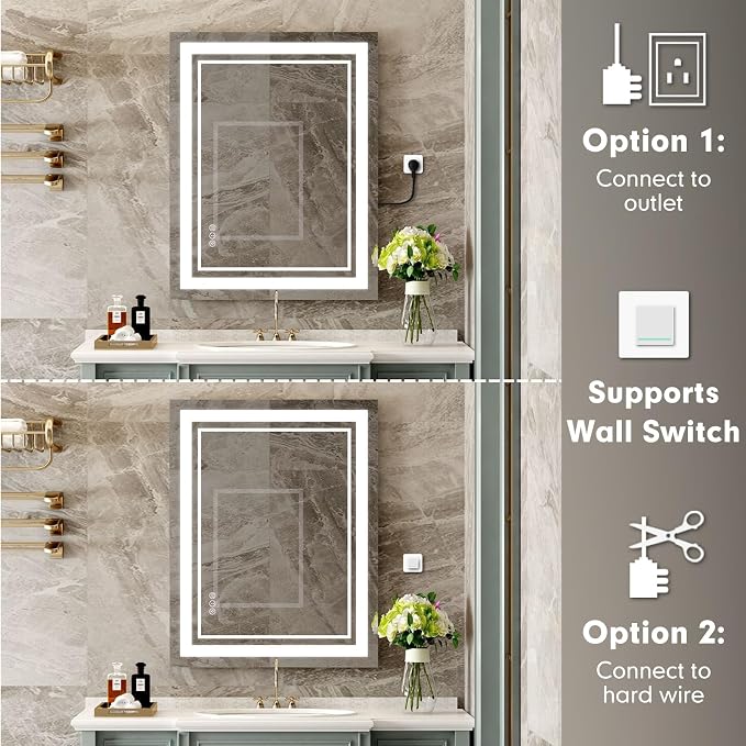 24"x32" LED Bathroom Mirror with Lights, Backlit + Front Lit Smart Bathroom Vanity Mirror, Anti-Fog, Stepless Dimmable, Memory Function, Shatterproof Tempered Glass for Wall