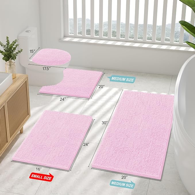 Smiry Bathroom Rugs 36X24, Luxury Chenille Extra Soft Absorbent Bath Mat | Pink, Machine Washable Non-Slip Plush Bath Mats for Bathroom, Tub, Shower, and Floor, Home Décor