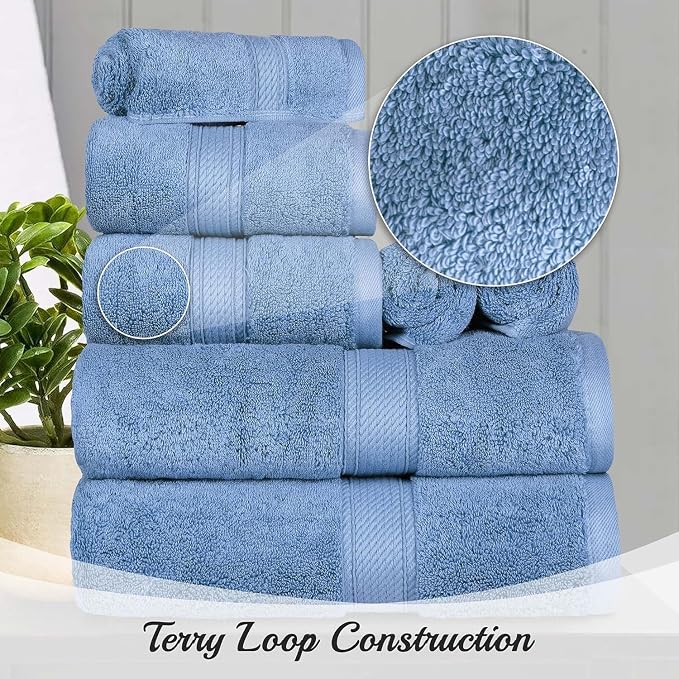 SUPERIOR Egyptian Cotton Plush & Absorbent, Face Towel Set of 6, Denim Blue | Quick Dry, Soft Luxury Towel Set, Bath Essentials for Bathroom, Guest Bath, Spa, 2 Piece Face, Madeline Towels