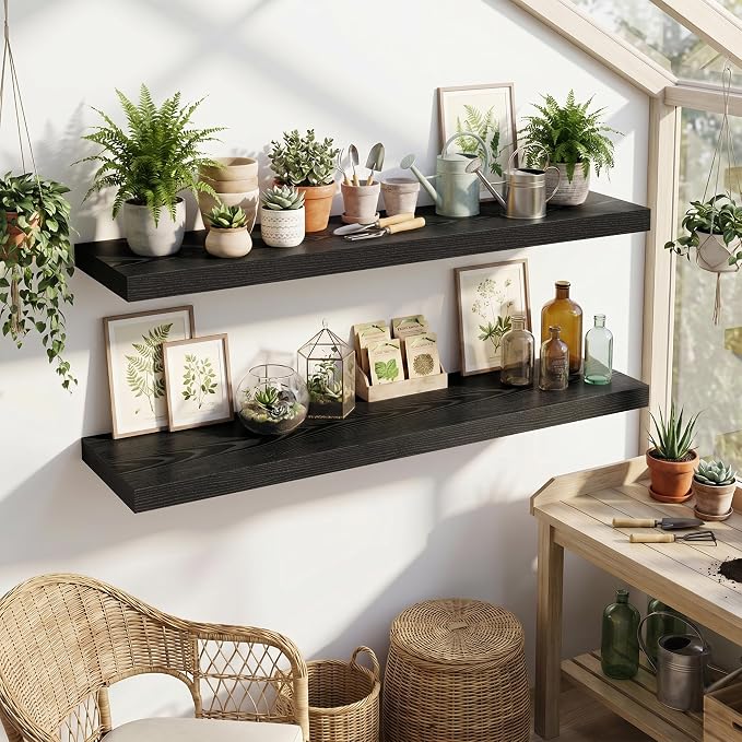 Fun Memories 48inch Floating Shelves, 12" Deep Wall Shelves for Storage and Home Decor, White Wall Shelves for Living Room Bedroom Bathroom Kitchen Laundry Room, Set of 2
