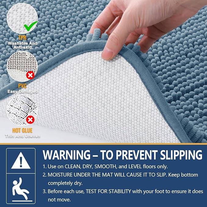 Arotive Bathroom Rugs 59x24, Soft Absorbent Shaggy Chenille Bath Rugs | Grayish Blue, Machine Washable Rubber Backing Bath Mats for Bathroom Floor Tub and Shower Home Decor Accessories