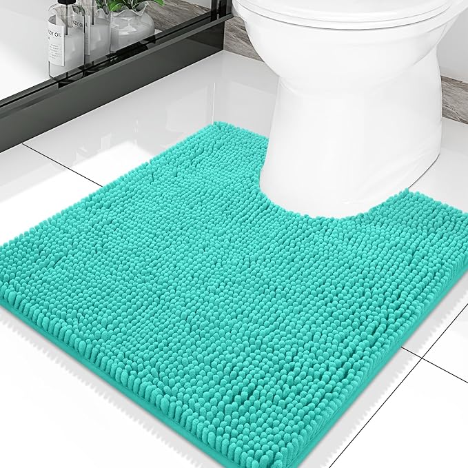 Smiry Luxury Chenille Toilet Rugs U-Shaped 20x20, Soft Absorbent Non-Slip Contour Bathroom Rugs for Toilet, Machine Washable Contoured Bath Mats, Turquoise