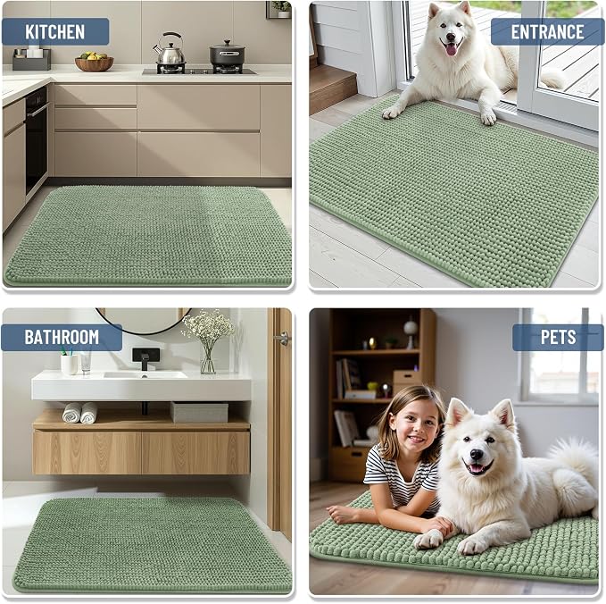 Arotive Chenille Bathroom Rugs 36x24, Soft Absorbent Bath Mat, Sage Green | Rubber Backing, Machine Washable Dry Bath Mats for Bathroom Floor, Tub and Shower, Home Decor Accessories