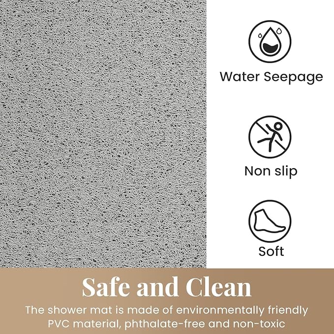 SoftDuo Shower Mat Bathtub Mat Non-Slip Soft Tub Mat | 24x16 inch,PVC Loofah Bath Mat with Drain for Tub and Bathroom,Quick Drying,Grey
