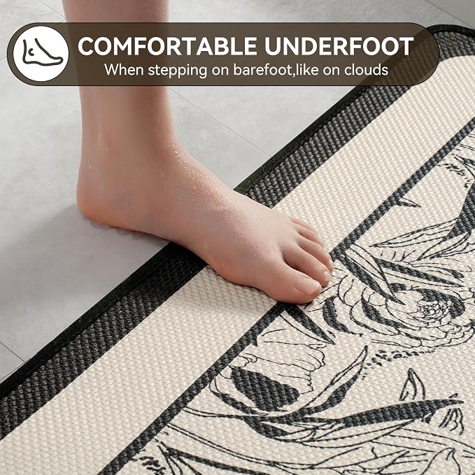 Non Slip Bath Mat, Thin Bathroom Rugs Fit Under Door, Black 16x24 | Quick Dry Absorbent, Rubber Backing Washable Bathmat, Shower Mat for Bathroom Floor, Tub and Outside Shower, Home Decor