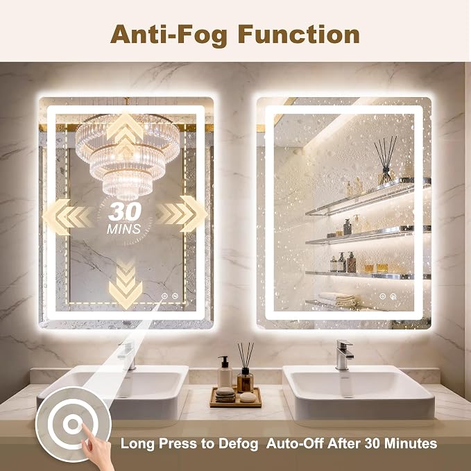 LED Bathroom Mirror with Lights, 2 Pack 32" x 24" Lighted Vanity Mirror | Frontlight+Backlit, 3 Colors Dimmable Brightness, Anti-Fog, Memory Function, Shatterproof Tempered Glass, Horizontal/Vertical