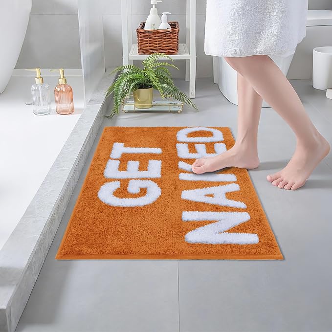 Zeeinx Get Naked Bath Mat Cute Bathroom Rugs Orange Bath Mat 20”x32” | Non Slip Absorbent Microfiber Machine Washable Orange Bathroom Rugs for Tub and Shower Orange Bathroom Decor