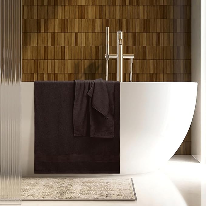 8 Piece Towel Set 100% Ring Spun Cotton, 2 Bath Towels 27x54, 2 Hand Towels 16x28 and 4 Washcloths 13x13 - Ultra Soft Highly Absorbent Machine Washable Hotel Spa Quality - Chocolate Brown