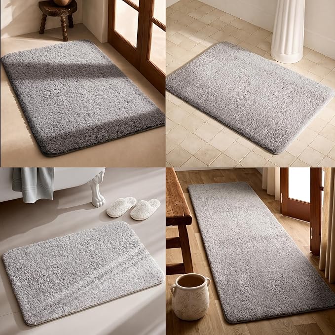 TYUU Light Grey Bathroom Runner Rugs, Ultra Soft Long Bath Mat Machine Washable Super Absorbent Quick Dry Bathroom Runner Rug 16 x 60 Non Slip, Light Grey 16" x 60"