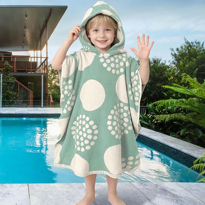 VOOVA & MOVAS Kids Hooded Poncho Towel, 4-8 Years, Soft, Light Blue Dot | Stylish Dot Jacquard Design, Cozy Touch, Soft, Absorbent & Fast Drying for Pool, Beach and Swim