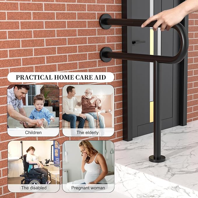 Toilet Support Rail 24x28 Inch, Munzong Anti-Slip Black Handicap Grab Bar | Folding Stainless Steel Knurled Safety handrails with Leg for Bathroom Elderly Disabled Pregnant-1.25’Tube