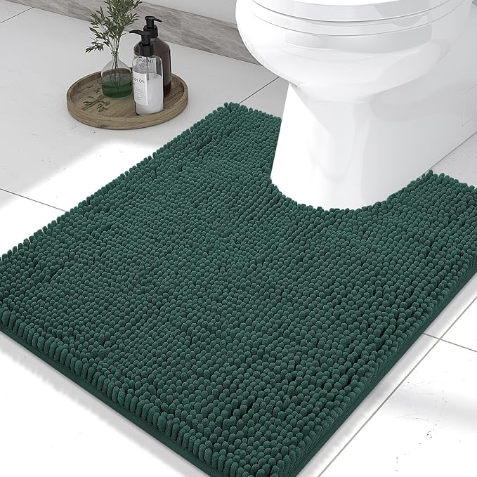 Smiry Toilet Rugs U-Shaped 24x20, Extra Soft Absorbent Contoured Bath Mat | Green, Machine Washable Non Slip Luxury Chenille Contour Bath Rugs for Toilet