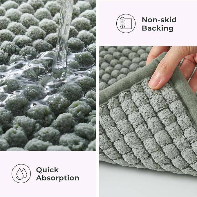 FRESHMINT Thick Chunky Chenille Bathroom Rug, Sage Green, 20"x32" | Non-Slip Backing, Water Absorbent Surface, Machine Washable Care, Cushioned Comfort, Bathroom Floor Use