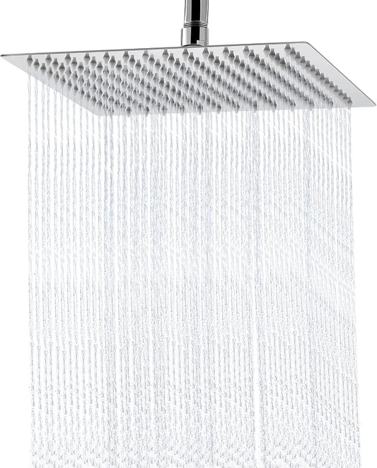 Rain Shower Head - 10 Inch High Pressure Shower Heads 304 Stainless Steel Ultra Thin Square Showerhead Pressure Boosting Design, Ceiling or Wall Mount