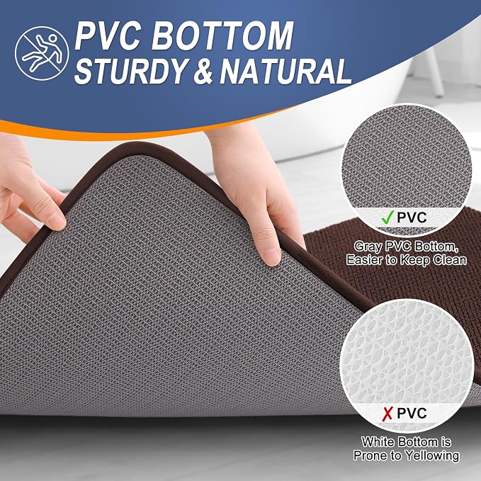 OLANLY Memory Foam Large Bathroom Rugs 47x32, Absorbent Bath Mat, Brown | Soft Quick Dry Bath Rugs, Non-Slip Carpet, Machine Washable Mat for Bathroom Floor, Tub and Shower, Home Decor Accessories