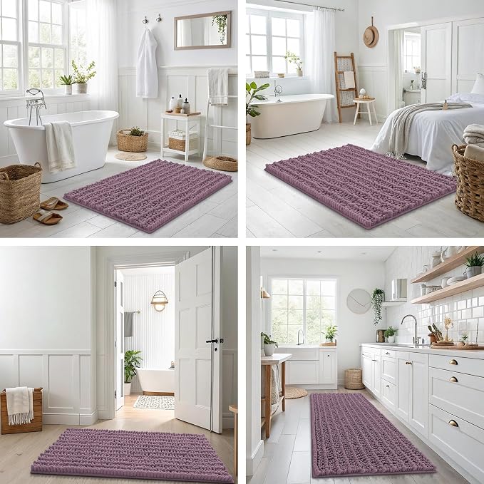 Smiry Bathroom Rugs 47X20, Extra Soft Rubber Backing Chenille Bath Mats | Deep Plum Machine Washable Non Slip Quick Dry Bath Mats for Bathroom Floor, Tub, Shower, Home Decor Accessories