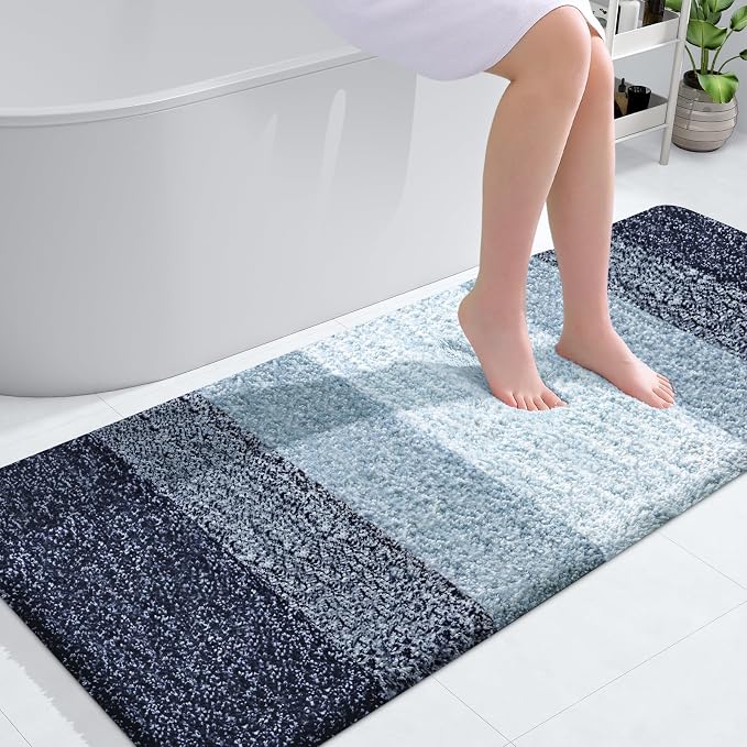 OLANLY Bathroom Runner Rug 54x24, Extra Soft Absorbent Microfiber Bath Rugs | Airy Blue, Non-Slip Quick-Drying Rubber Backing, Washable Long Bath Mat for Floor, Tub and Shower, Home Decor
