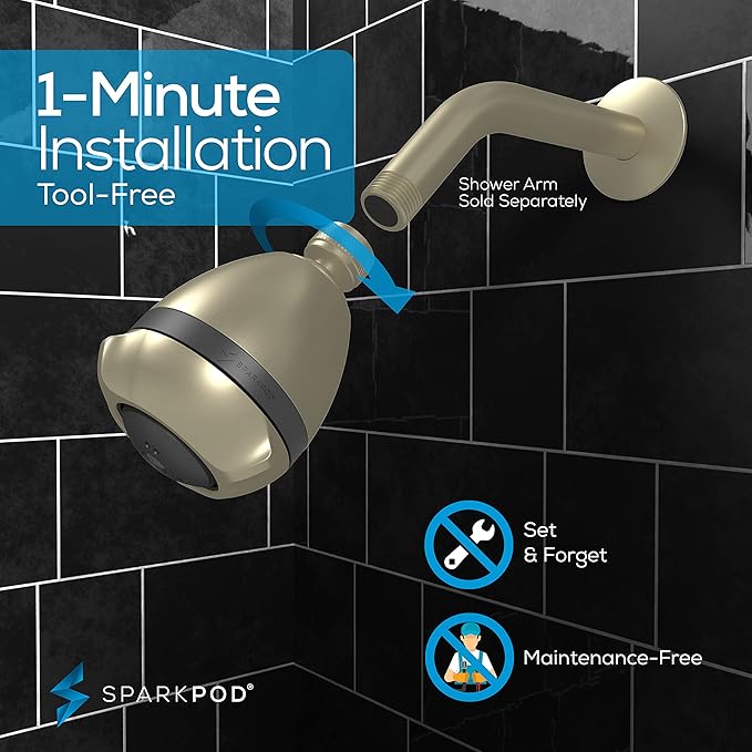 SparkPod High Pressure Shower Head, 3 Inch Fixed Showerhead, Brushed Nickel | Rain, Pulsating & Combo Modes, Helps Boosts Low Water Pressure, Anti-Clog Nozzles, Easy Install