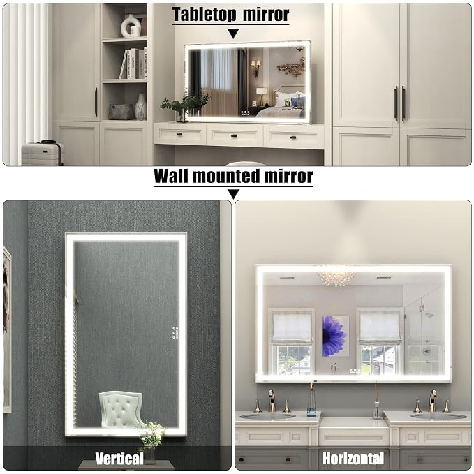 Large 40x24 inch,Mirror with Lights for Dressing Room, Extra Long Vanity Mirror for Bedroom,Wall 10X Cosmetic Mirrors,Silver