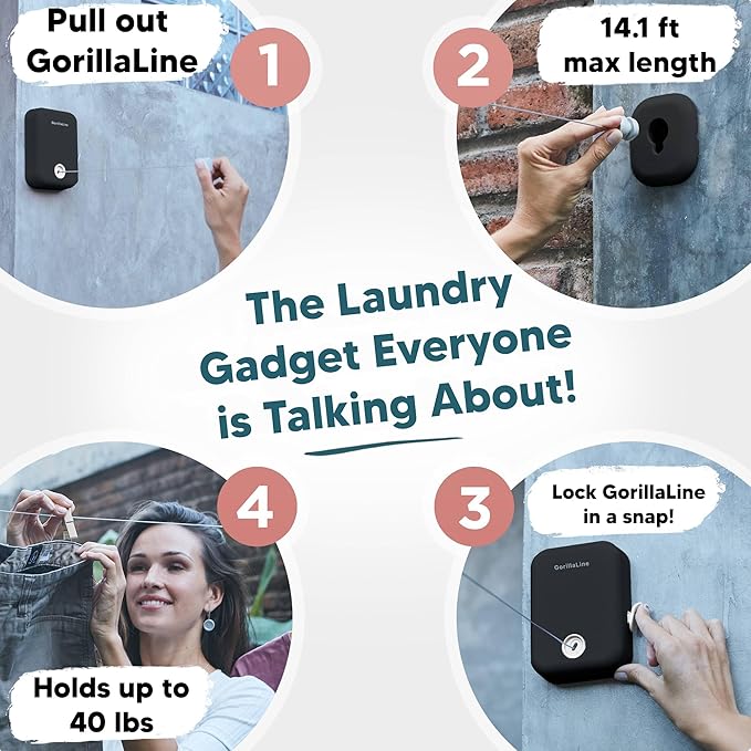 Retractable Clothesline Indoor Outdoor Clothes Line - Heavy Duty Clothes Drying Laundry Line - Wall Mounted Drying Rack - Air Dry Clothing