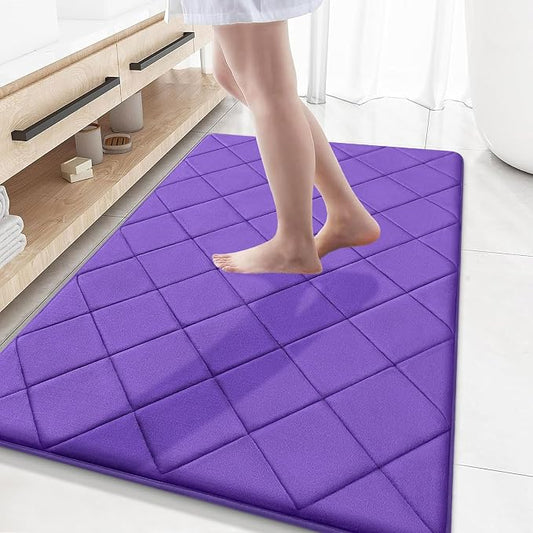 OLANLY Memory Foam Bath Mat 59x34, Ultra Soft and Absorbent Bathroom Rugs | Purple, Quick Dry, Machine Washable Shower Bath Rugs, Comfortable Bath Carpet for Bathroom Floor, Tub and Shower