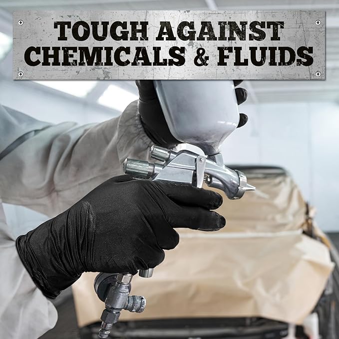 Heavy Duty Black Nitrile Gloves, 6 Mil, Fully Textured, Mechanic Disposable Gloves, Latex Free, Powder Free
