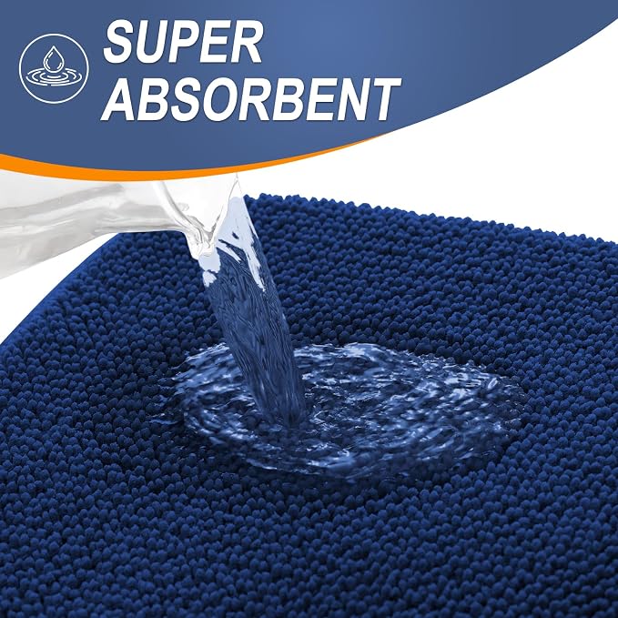 OLANLY Memory Foam Bathroom Runner Rug 47x17, Absorbent Long Bath Mat, Navy | Soft Quick Dry Bath Rugs, Non-Slip Carpet, Machine Washable Mat for Bathroom Floor, Tub and Shower, Home Decor Accessories