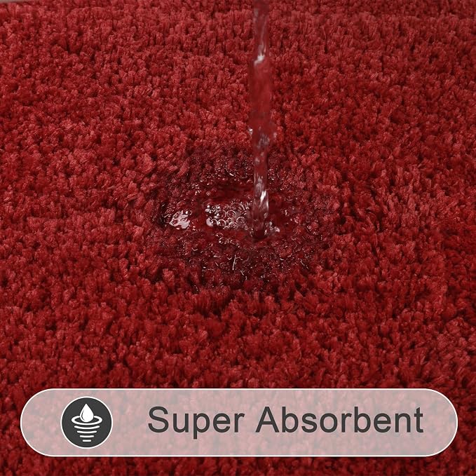 SHACOS Soft Microfiber Red Bathroom Rugs Sets 2 Pieces 32x20 inch | Absorbent Plush Bath Rugs, Non Slip Washable Shaggy Bath Mats, Fluffy Bathroom Runner Floor Mats Shower Rug
