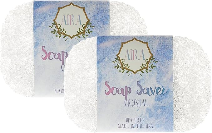 Aira Soap Saver - Soap Dish & Holder - BPA Free Bath & Shower Soap Saver - Drains Water, Extends Soap Life - Easy to Clean, Fits All Sets - Crystal Double Pack