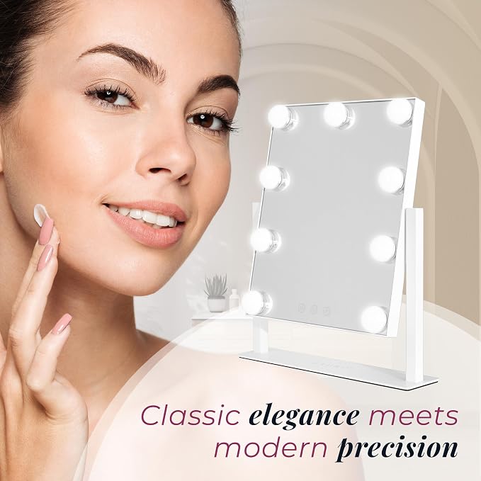 Zadro Hollywood Lighted Vanity Mirror with 9 LED Bulbs, 3 Color Light Settings, 360° Rotation Makeup Mirror Head (14" H x 12" W | 1X | White)