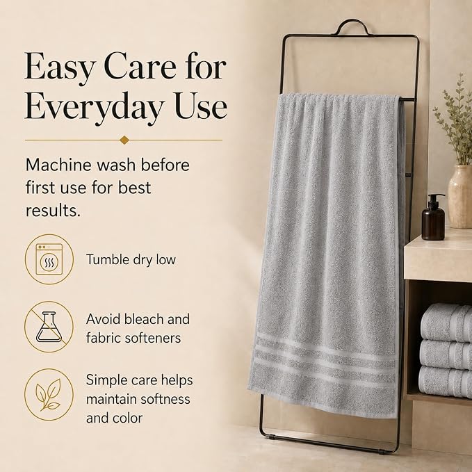 Velqora Bath Towels 4 Pack, 30x60 in, 100% Cotton, Soft, Multicolor | Gray, Light Gray, Sage Green & Beige Mix | Absorbent Terry | Balanced Weight | Easy Care