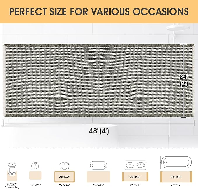 Waffle Bath Mat Green & Cream 4'x2', Boho Woven Modern Bath Mat Rugs, Absorbent Non Slip Bathroom Rugs, Soft Washable Bath Rugs with Tassels for Bathroom, Bedroom, Kitchen, Shower, Tub