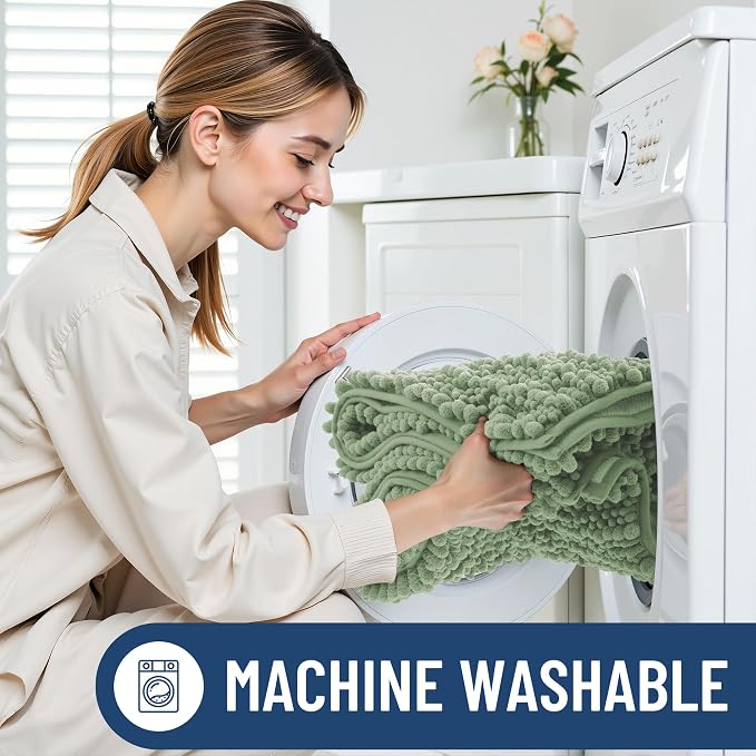 Smiry Bathroom Rugs 59X35, Extra Soft Rubber Backing Chenille Bath Mats | Sage Green Machine Washable Non Slip Quick Dry Bath Mats for Bathroom Floor, Tub, Shower, Home Decor Accessories