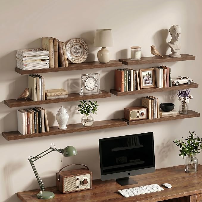 Vivelove 16 Inch Floating Shelves Wall Mounted for Display, 6.5 Deep Duty Shelves with Invisible Brackets for Living Room,Bedroom,Kitchen, Bathroom Storage & Decor,16" Wx6.5 Dx1.4 H - Walnut