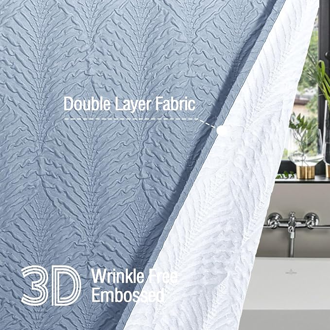 36x72 Small Stall Shower Curtain, Ombre Fog Blue Embossed Half Bath Curtain
