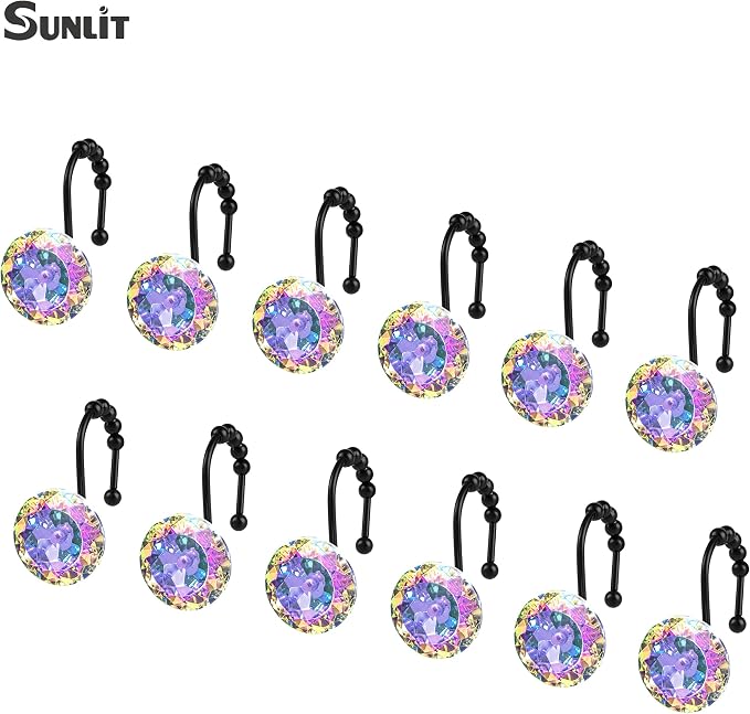 Sunlit Rustic Decorative Shower Curtain Hooks, Brown Owl Animal Shower Curtain Rings with Black Hooks, Cabin Shower Curtain Hooks, Resin, Farmhouse Bathroom Decoration, Set of 12
