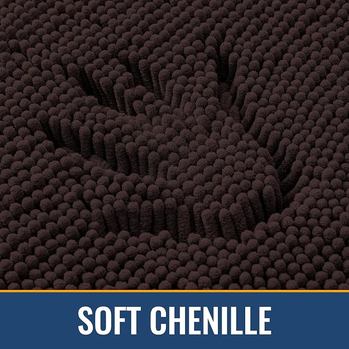 Arotive Bathroom Toilet Rugs Chenille U Shaped 24x20, Brown | Extra Soft Absorbent Shaggy Chenille Contour Bath Rugs for Toilet, Machine Washable Rubber Backing Contoured Bath Mats