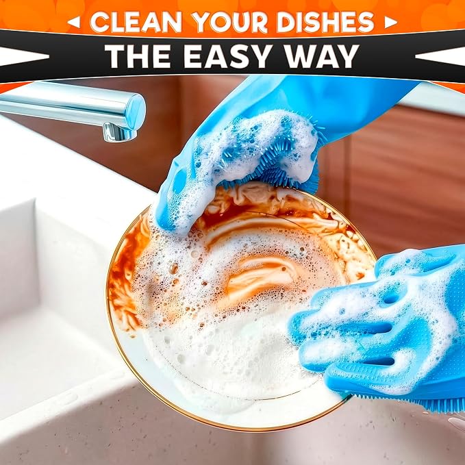ALPENKOK Silicone Dishwashing Gloves with Scrubber – Non-Slip Silicone Gloves for Washing Dishes | Household Use