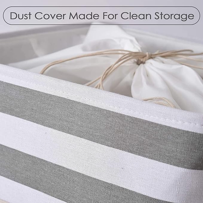 Jumbo Storage Bins Baskets, Sturdy Fabric Organizing Basket W/Handles, Decorative Foldable Storage Baskets for Shelves Closet Nursery Toy (Grey&White Stripes 3 Pack, 20.5Lx15.7Wx13.8H in)