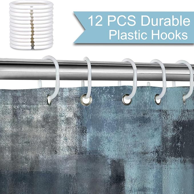 Mocsicka Abstract Shower Curtain Grey Abstract Art Painting Shower Curtain Bathroom Bathtub Curtain 72x72 Inch with 12 Hooks (Blue)