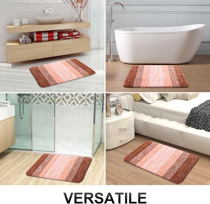 OLANLY Bathroom Runner Rug 47x17, Extra Soft Absorbent Microfiber Bath Rugs | Orange, Non-Slip Quick-Drying Rubber Backing, Washable Long Bath Mat for Floor, Tub and Shower, Home Decor